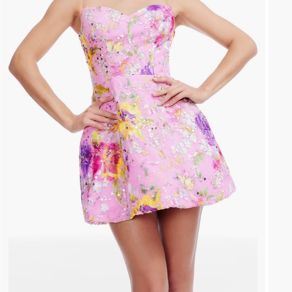 Dress the Population Strapless Pink Floral Dress